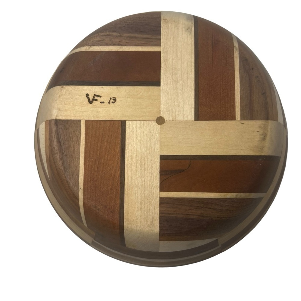 Segmented Hand-Turned Exotic Wood Bowl Geometric Pattern Food-Safe Signed VF 13? - Picture 4 of 8
